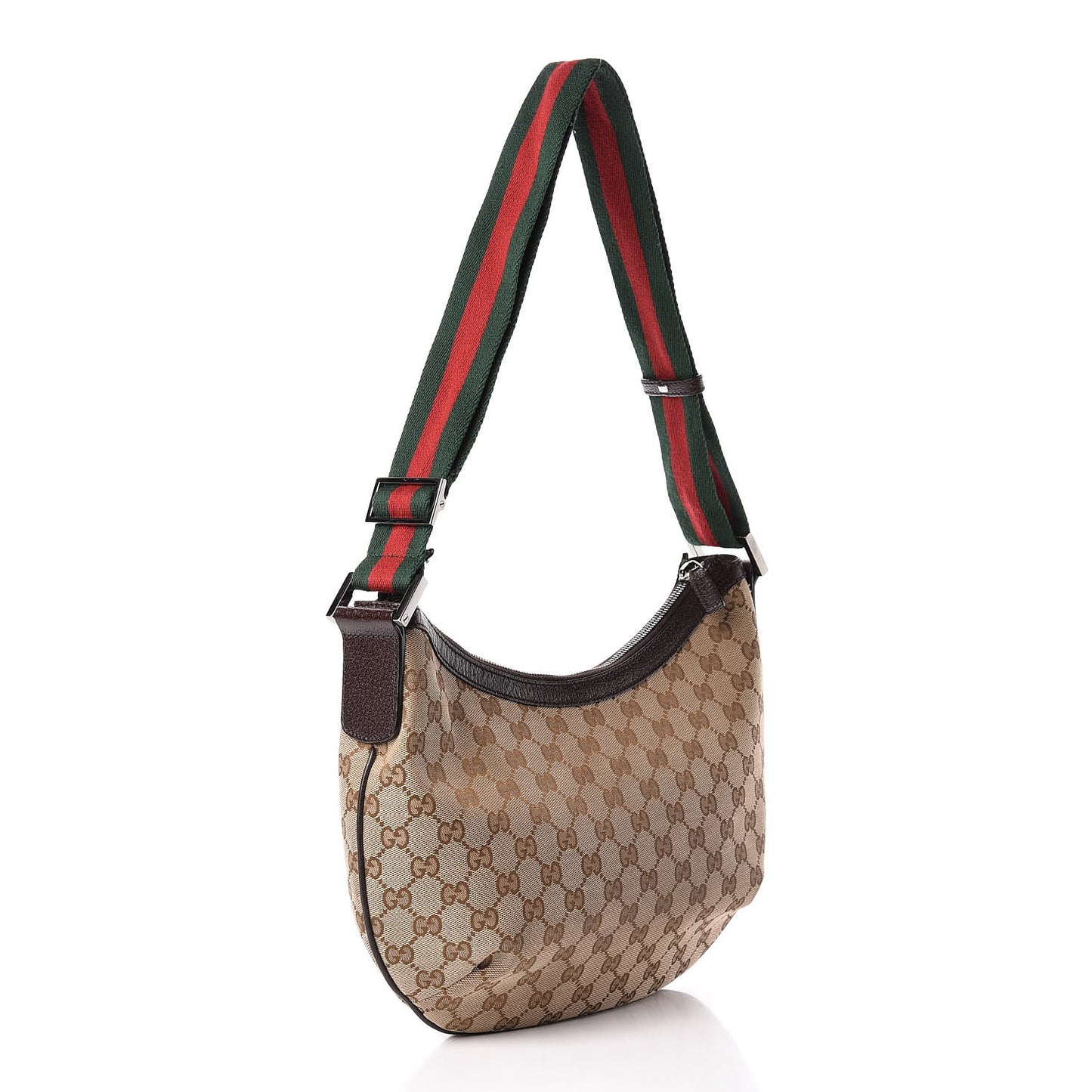 Monogram Web Medium Half Moon Hobo Dark Brown