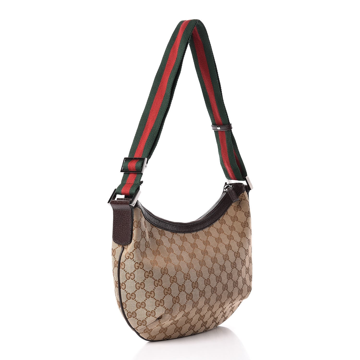 Gucci Monogram Web Medium Half Moon Hobo Dark Brown 3 of 11