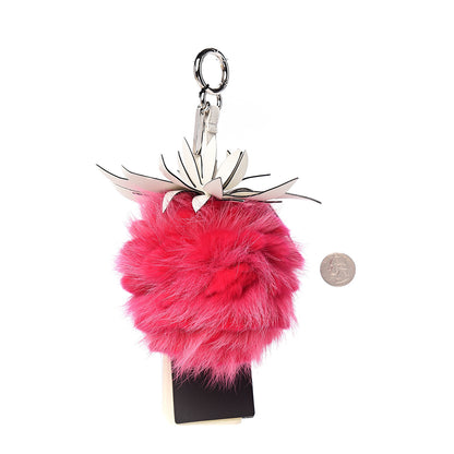 Fendi Fox Rabbit Fur Nappa Pineapple Bag Charm Fuxia White 2 of 4