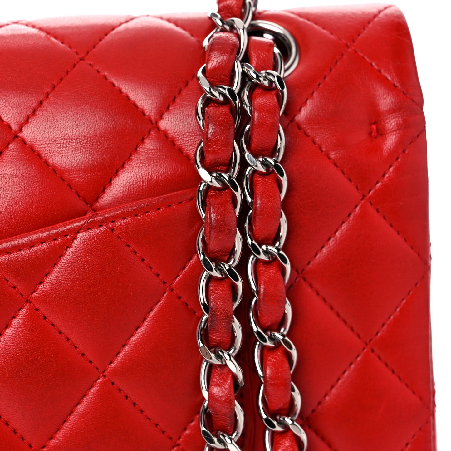 Lambskin Quilted Medium Double Flap Red