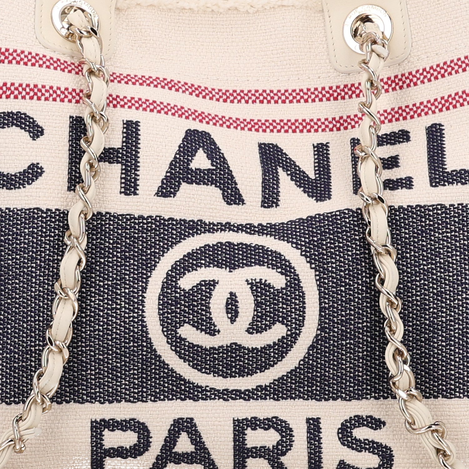 Chanel Striped Canvas Medium Deauville Tote Ecru Red Blue 8 of 10