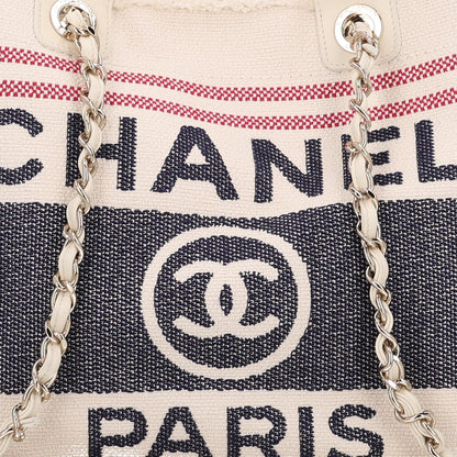 Chanel Striped Canvas Medium Deauville Tote Ecru Red Blue 8 of 10