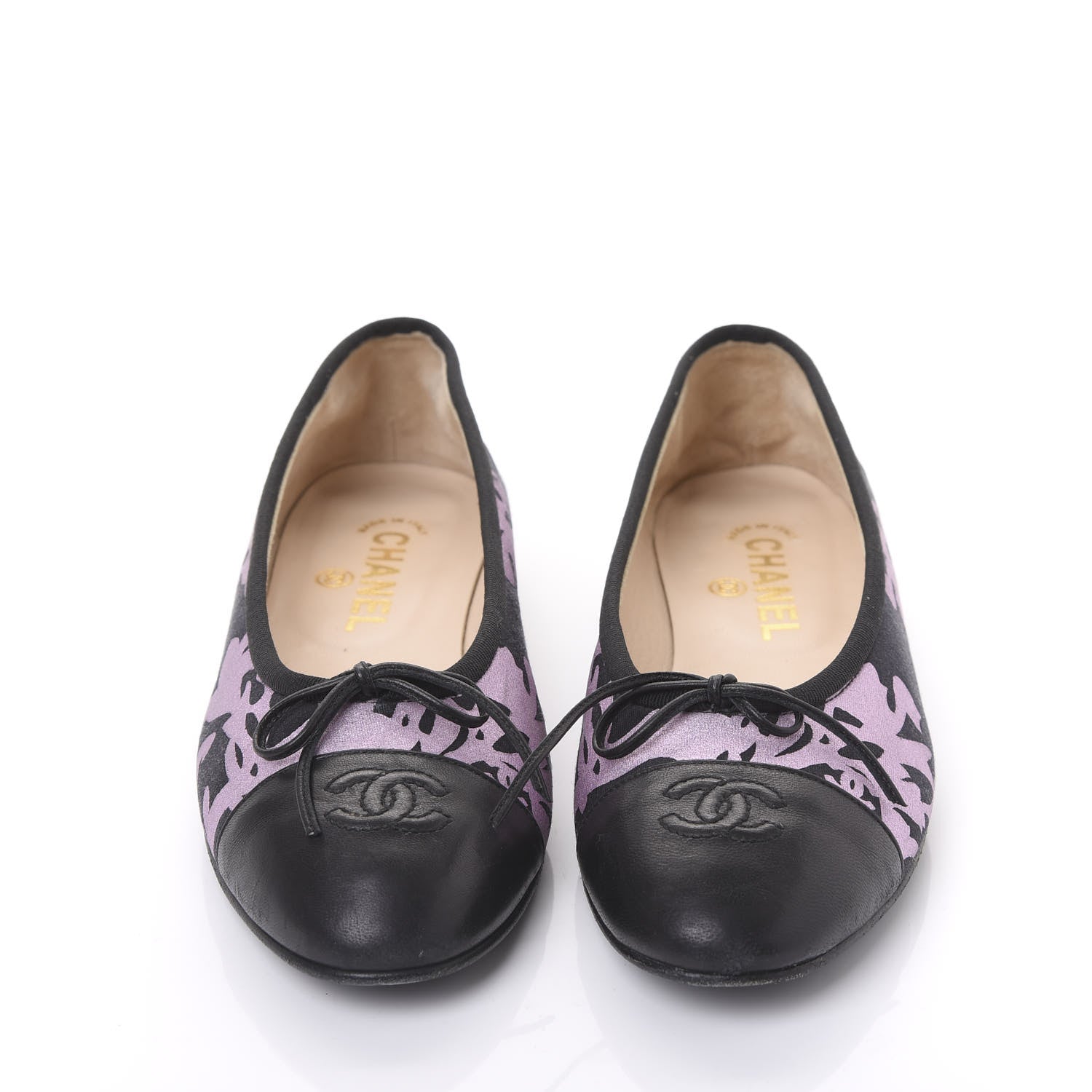 Chanel Glitter Printed Fabric Lambskin Cap Toe Ballerina Flats 38 Black Pink 2 of 7