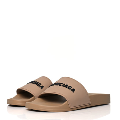 Balenciaga Rubber Logo Mens Pool Slide Sandals 39 Beige Black 3 of 6