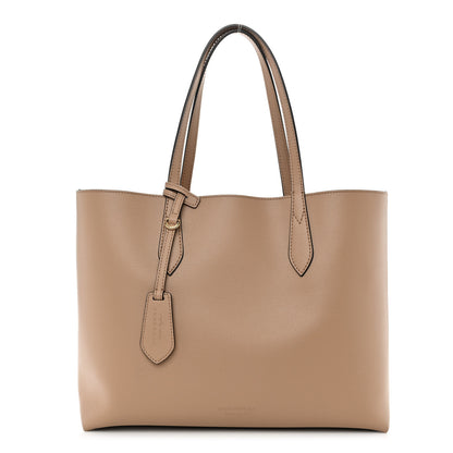 Burberry Grainy Calfskin Haymarket Check Medium Reversible Tote Camel 1 of 16