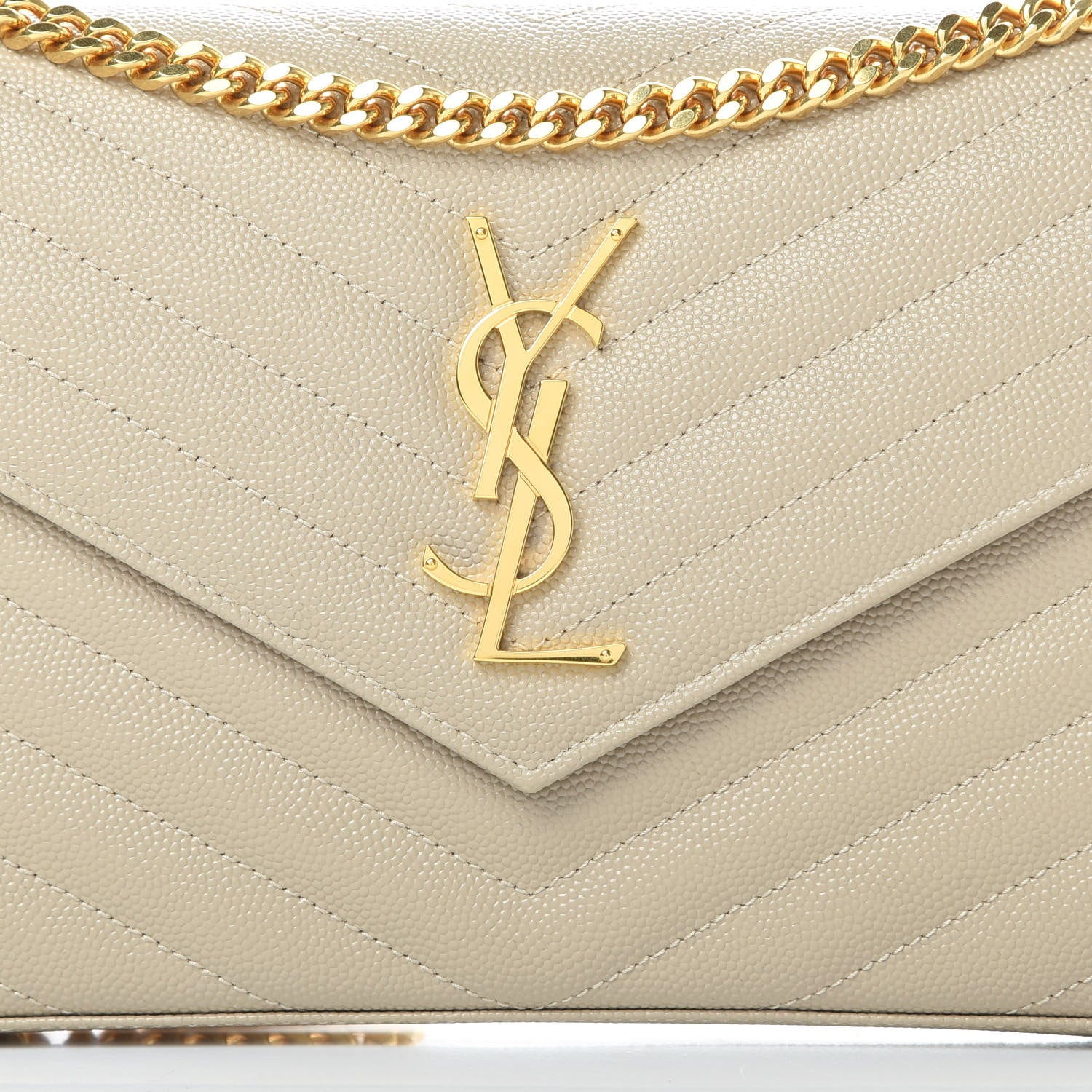 Saint Laurent Grain De Poudre Matelasse Chevron Monogram Chain Wallet Sea Salt 8 of 11
