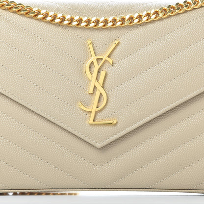 Saint Laurent Grain De Poudre Matelasse Chevron Monogram Chain Wallet Sea Salt 8 of 11