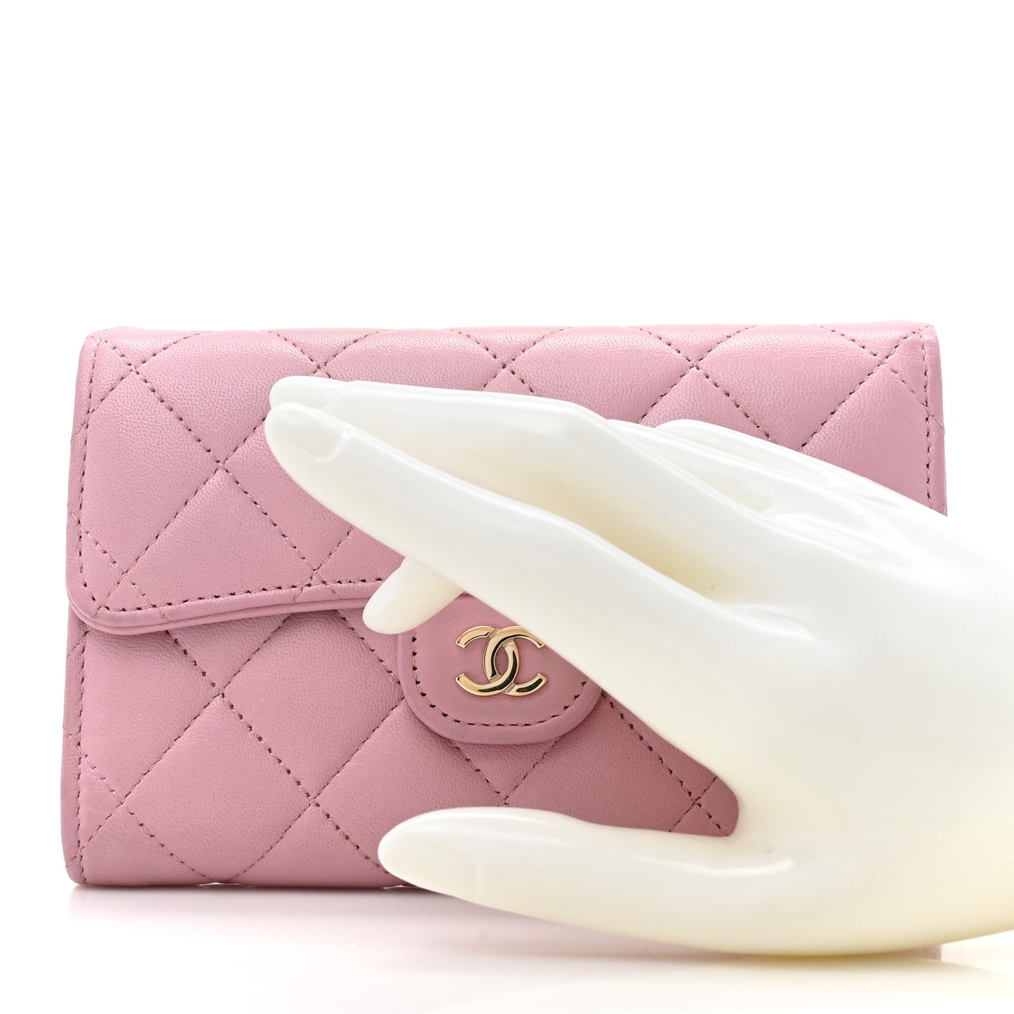 Lambskin Quilted Medium Flap Wallet Pink
