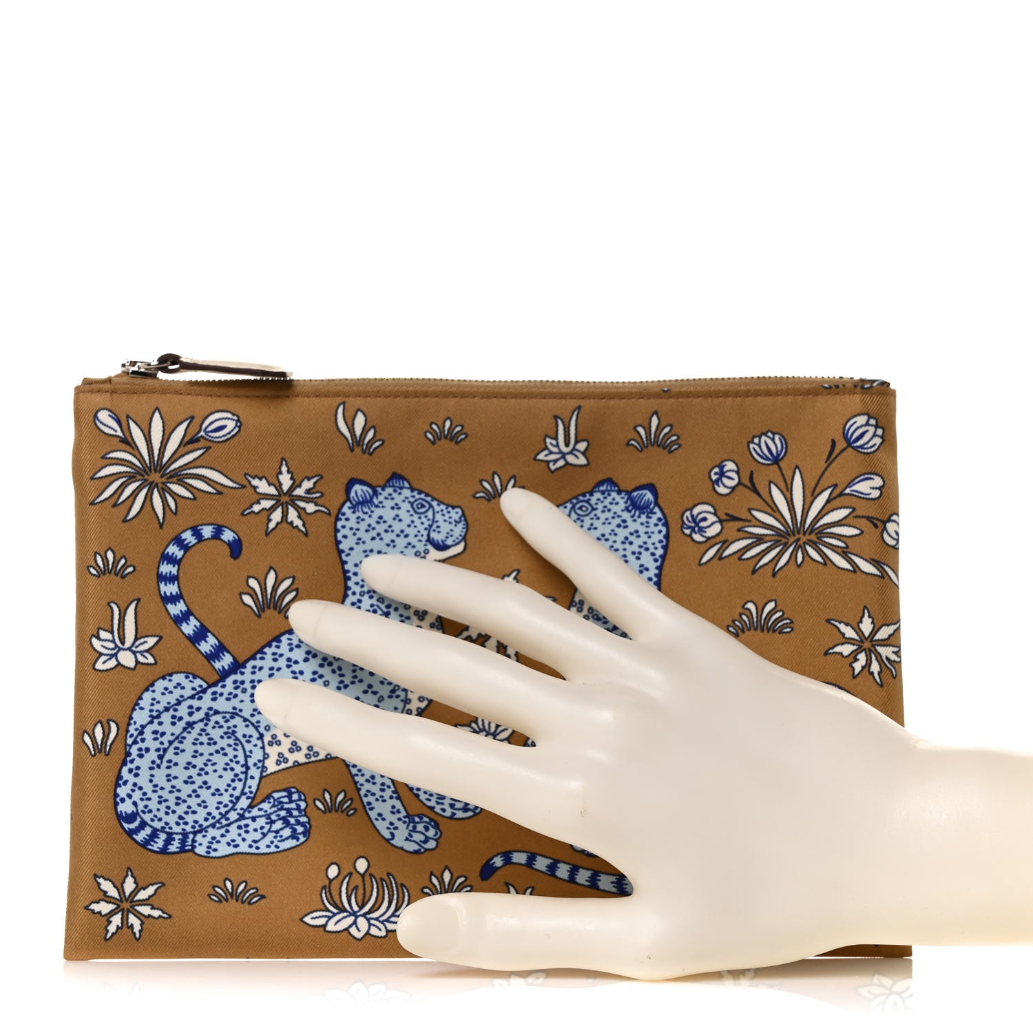 Hermes Silk Les Leopards Silky Pocket Cosmetic Case Chai Bleu Royal Nata 2 of 8