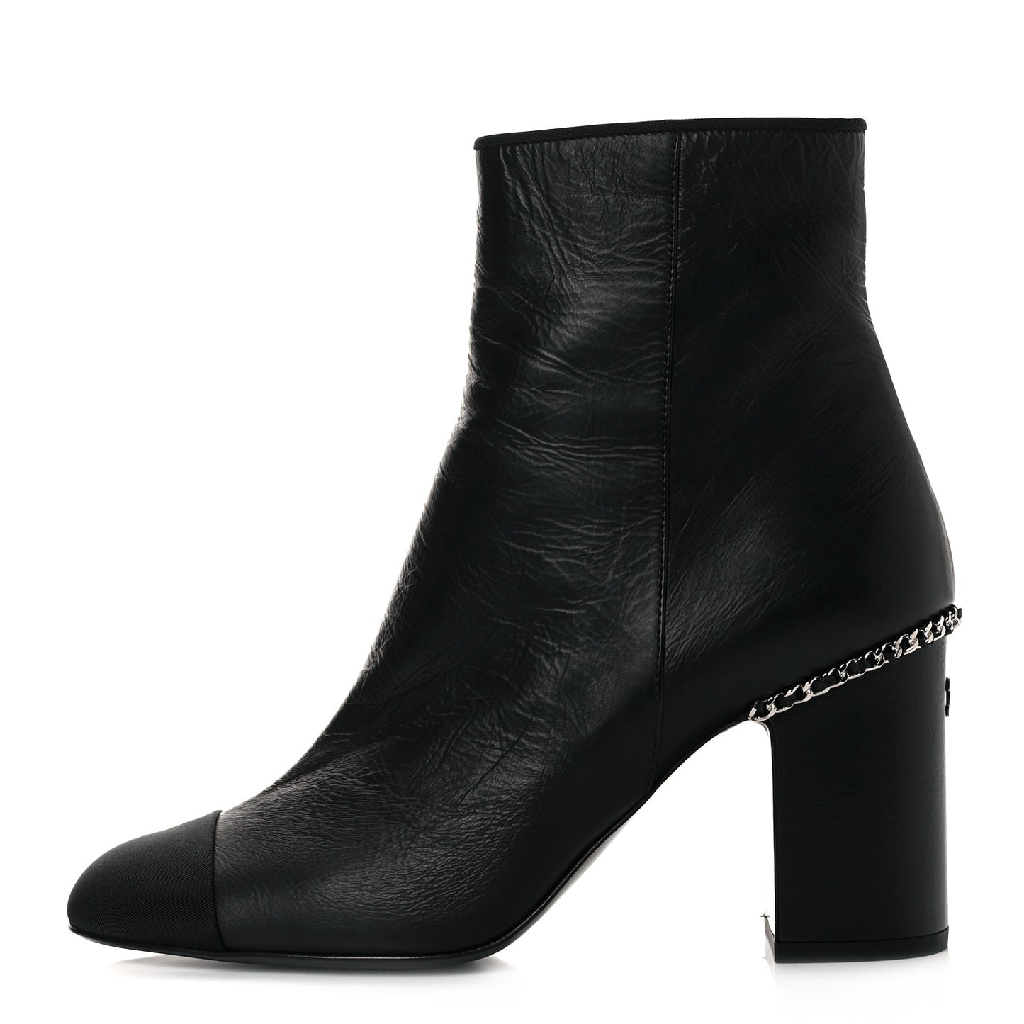 Crumpled Calfskin Cap Toe Chain Short Boots 39 Black