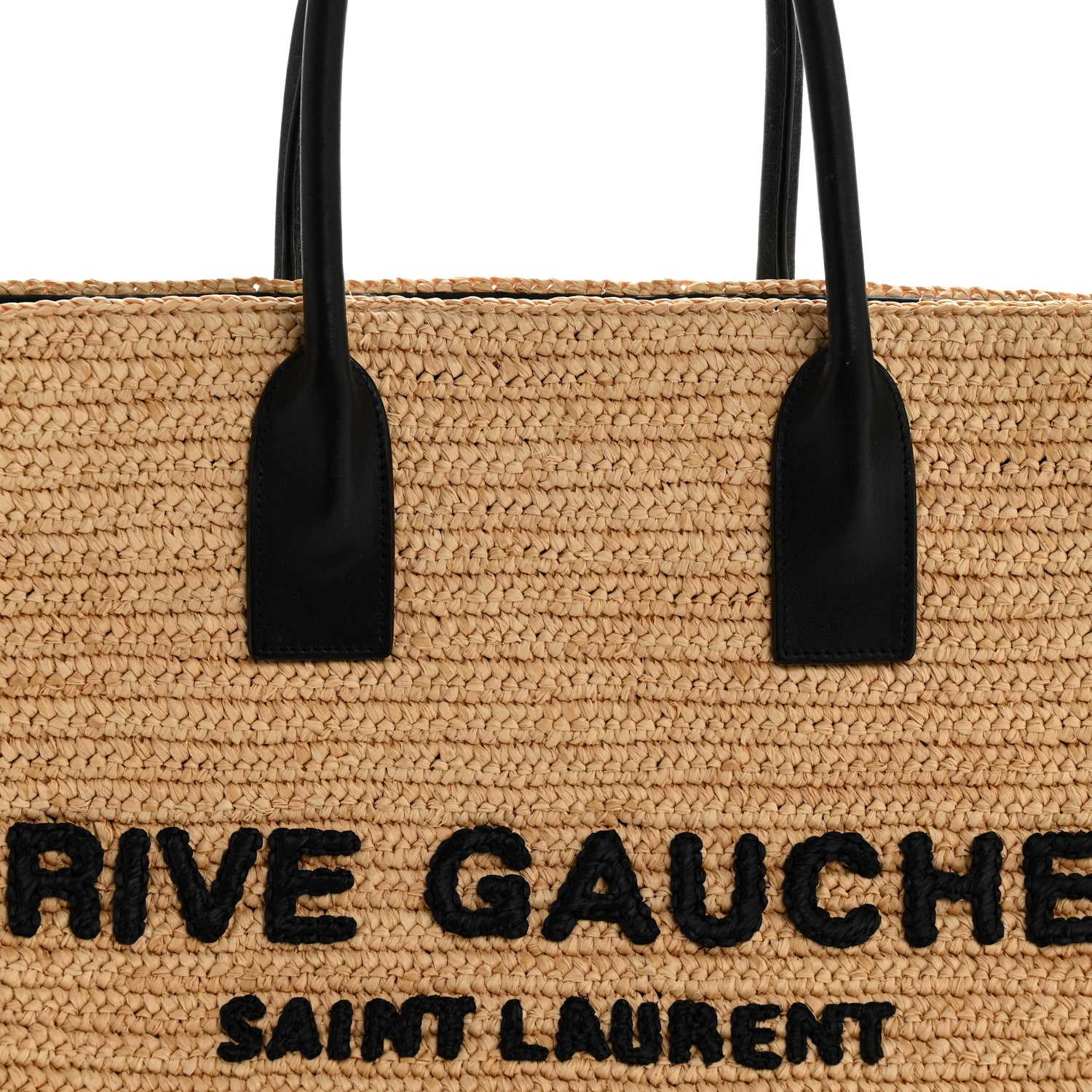 Saint Laurent Raffia Calfskin Rive Gauche Tote Naturale Black