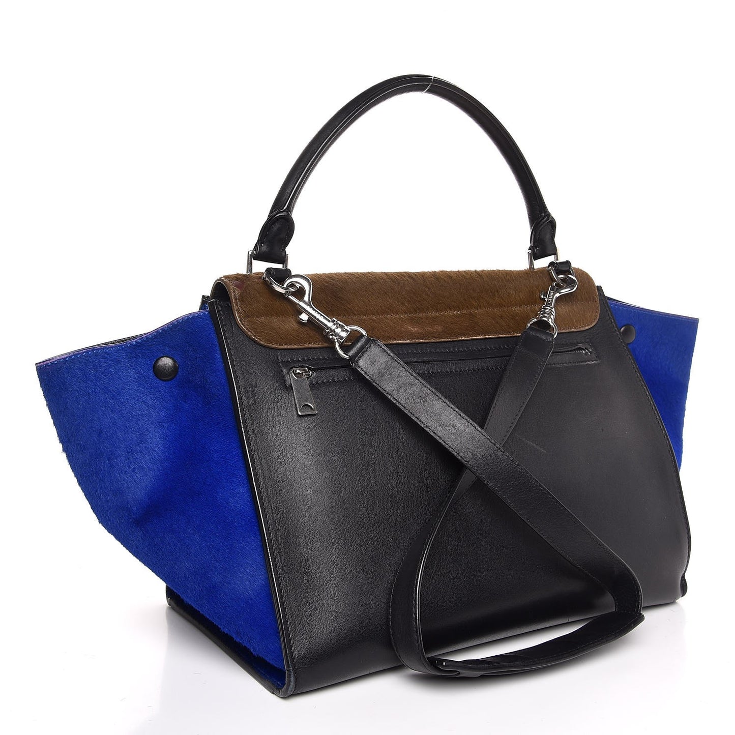 Pony Hair Smooth Calfskin Tri-color Medium Trapeze Cobalt