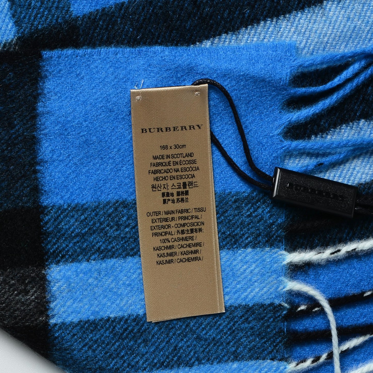 Cashmere Giant Check Fringe Scarf Bright Cornflower Blue
