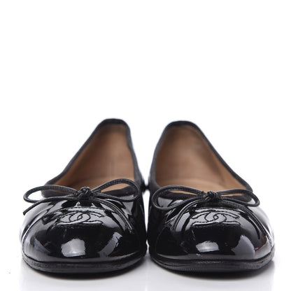 Chanel Patent CC Cap Toe Ballerina Flats 37.5 Black 2 of 9