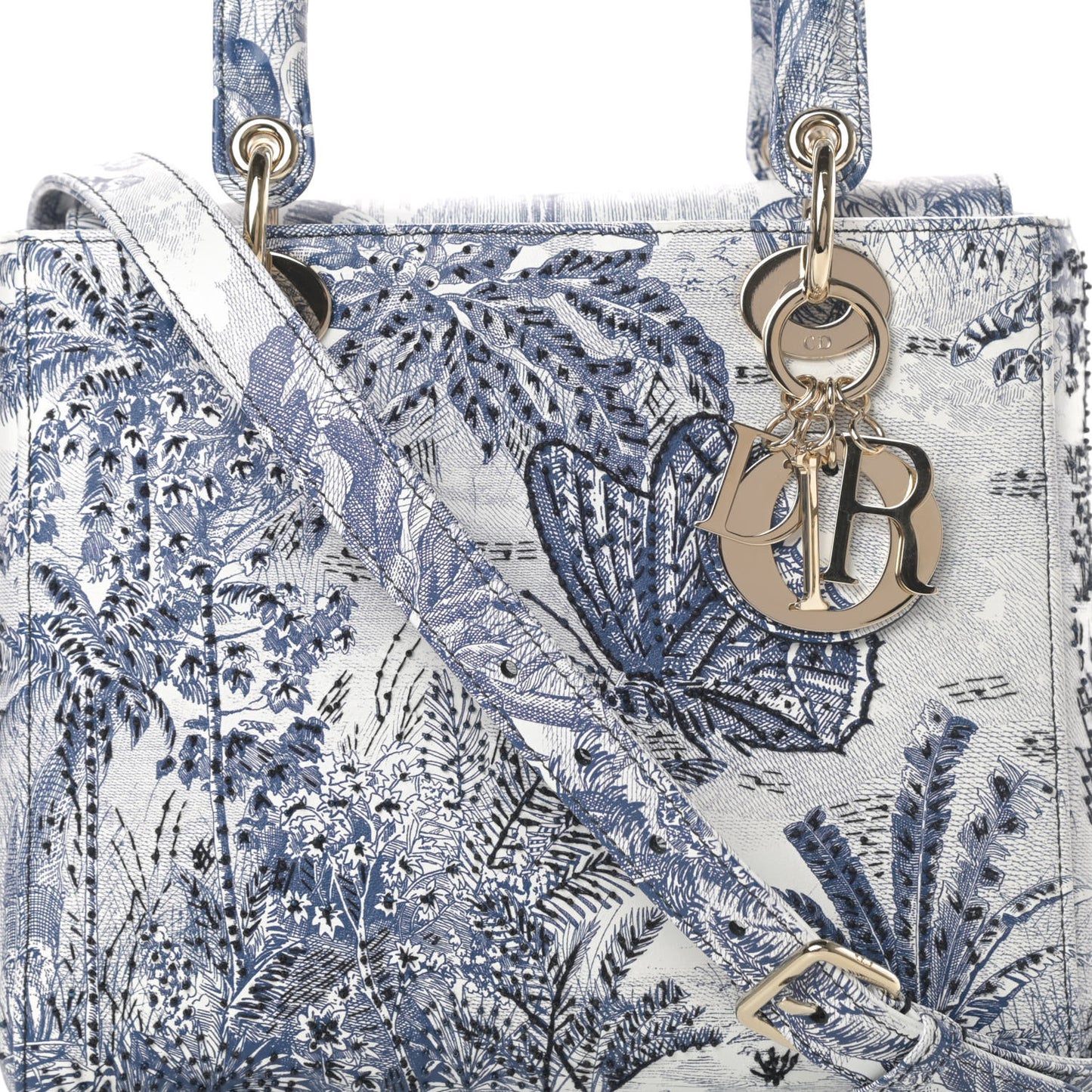 Lambskin Embroidered Medium Palm Tree Toile De Jouy Lady Dior Blue