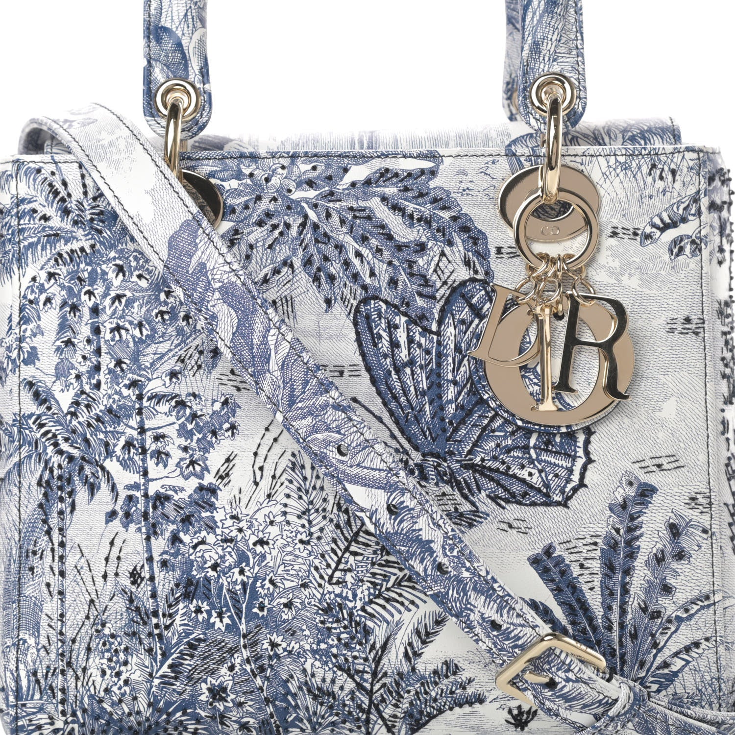 Christian Dior Lambskin Embroidered Medium Palm Tree Toile De Jouy Lady Dior Blue 8 of 11