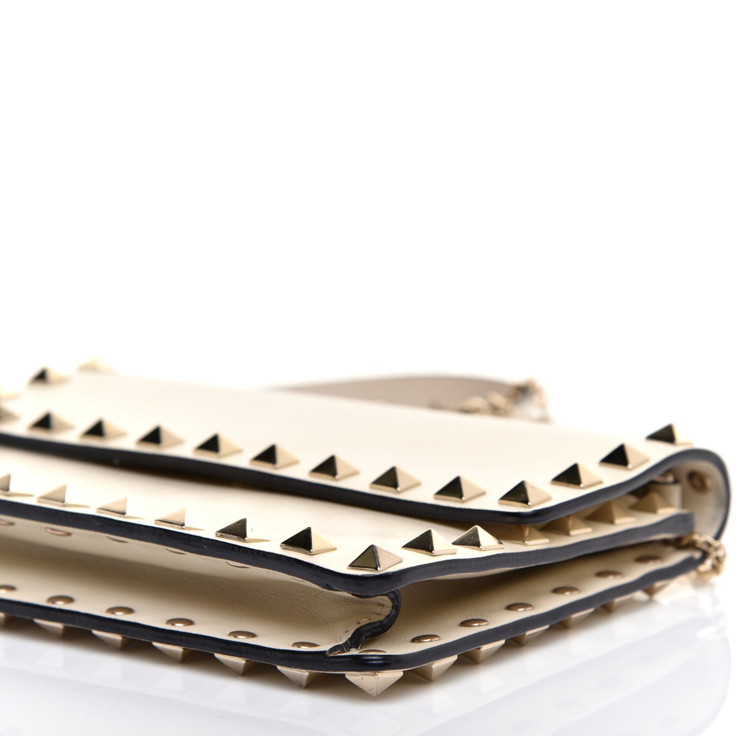 Vitello Mini Rockstud Flap Wallet on Chain Ivory