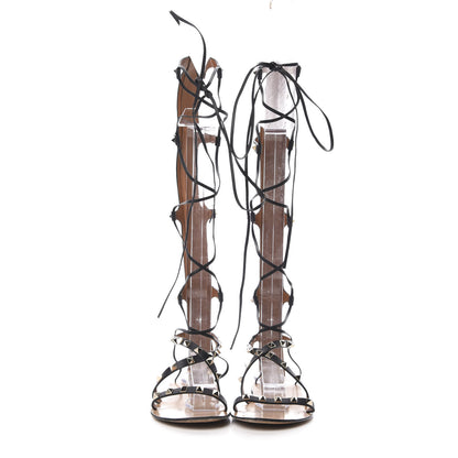 Valentino Garavani Calfskin Rockstud Knee-High Gladiator Sandals 38.5 Black 2 of 11