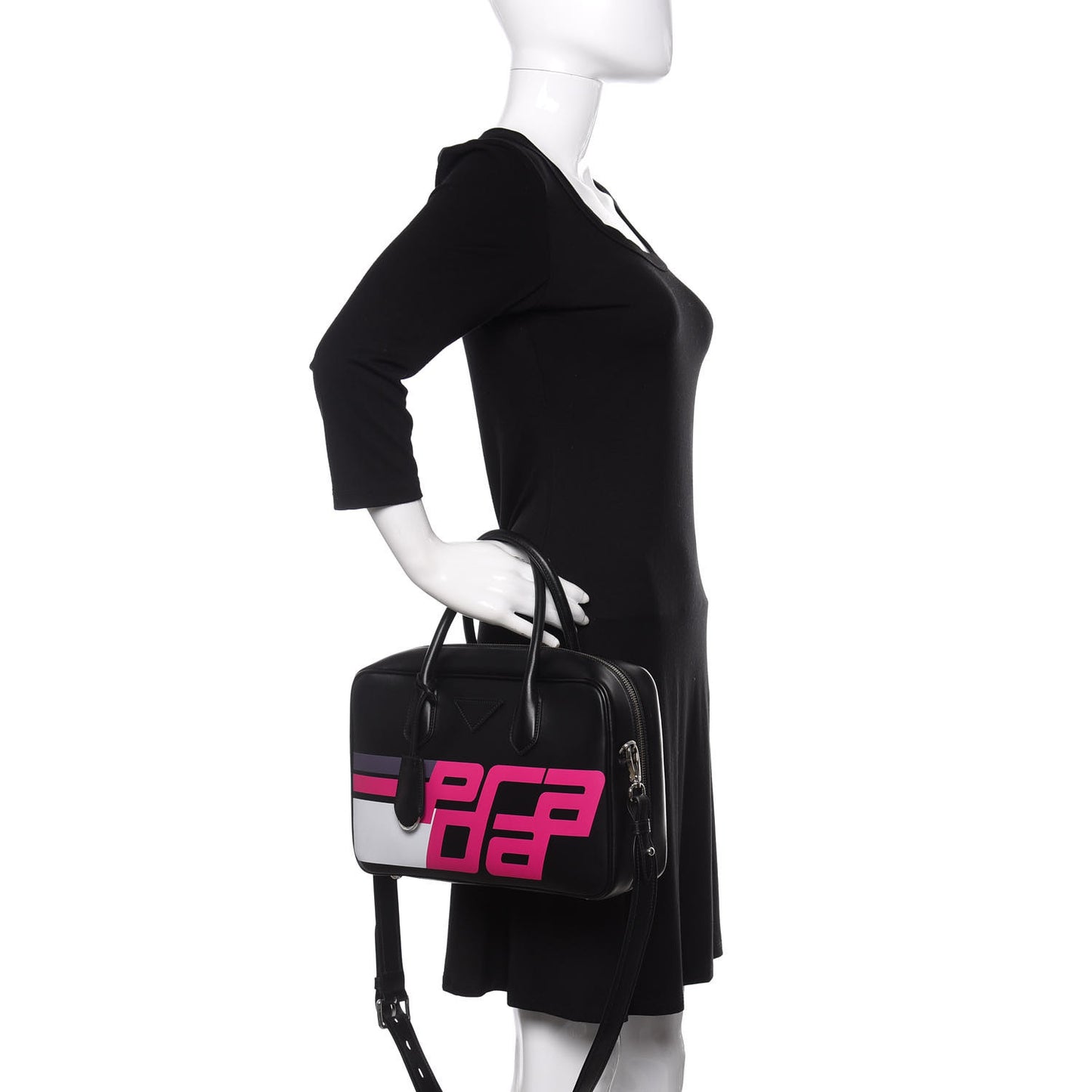 City Calfskin Racing Logo Bowler Black Fuxia