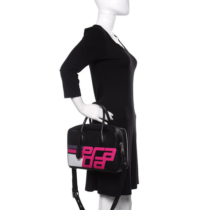 Prada City Calfskin Racing Logo Bowler Black Fuxia 3 of 10