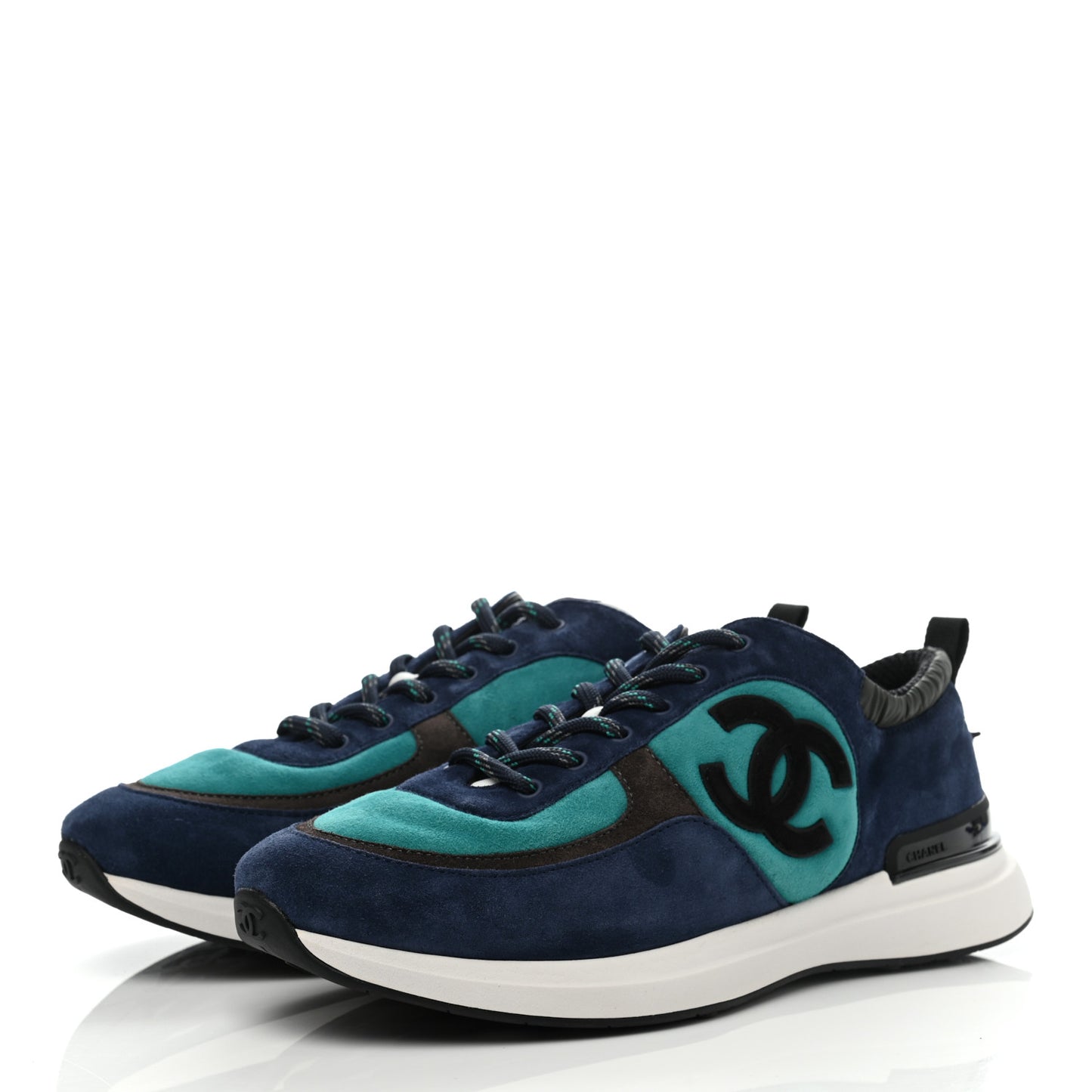 Suede Calfskin Mens CC Sneakers 43 Navy Green Black