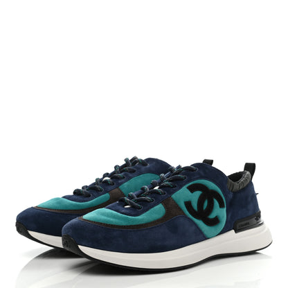 Chanel Suede Calfskin Mens CC Sneakers 43 Navy Green Black 3 of 7