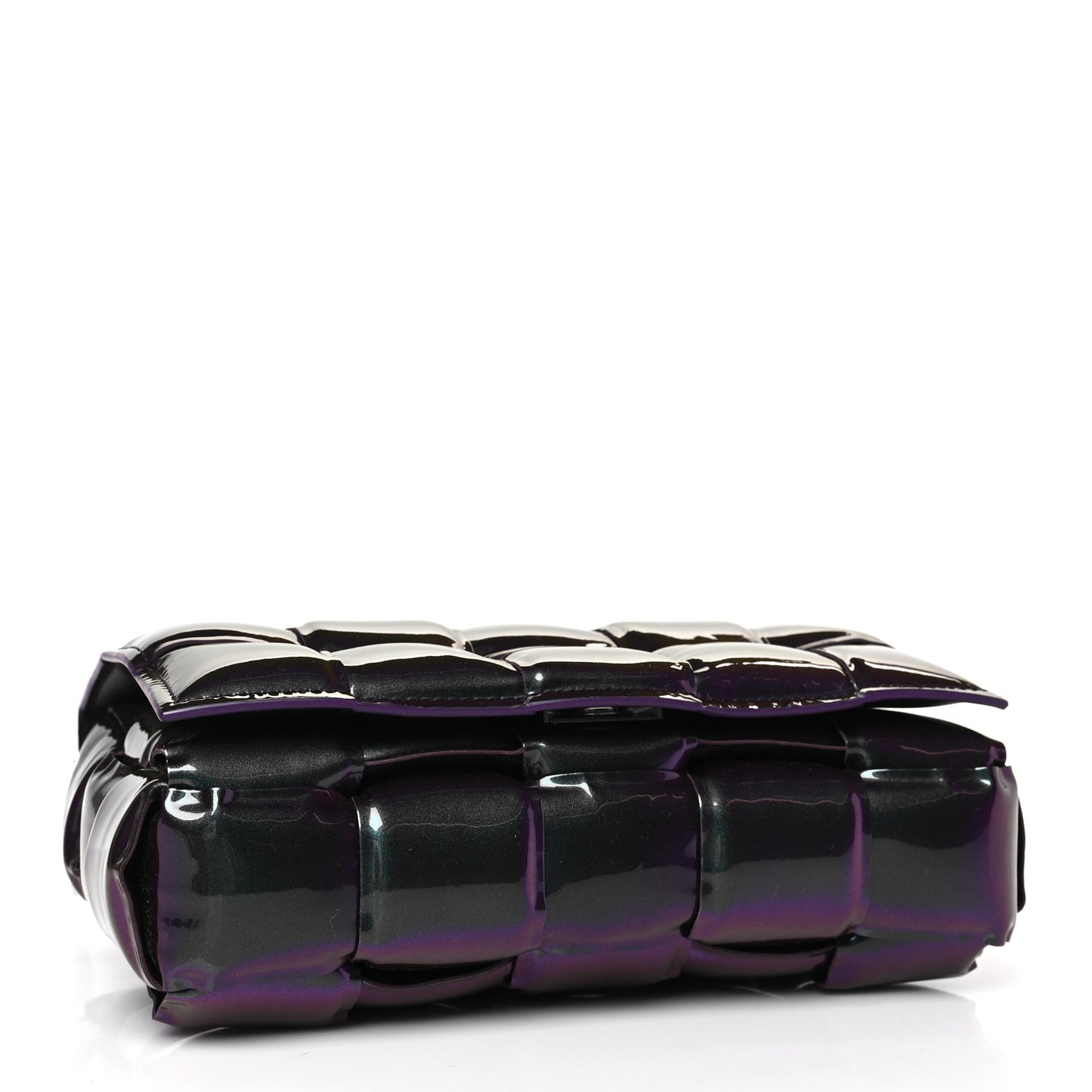 Glossy Nail Polish Nappa Maxi Intreccio Padded Cassette Crossbody Bag Holographic