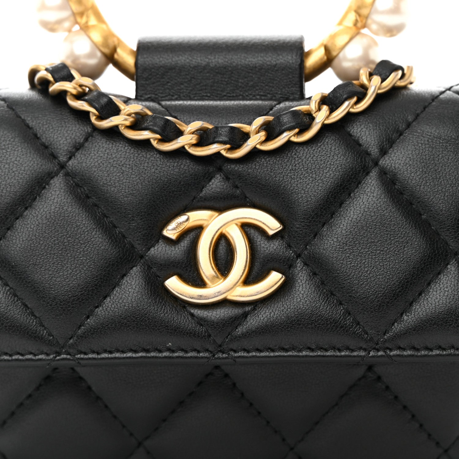 Chanel Lambskin Quilted Pearl Crown Clutch With Chain Black 10 of 12