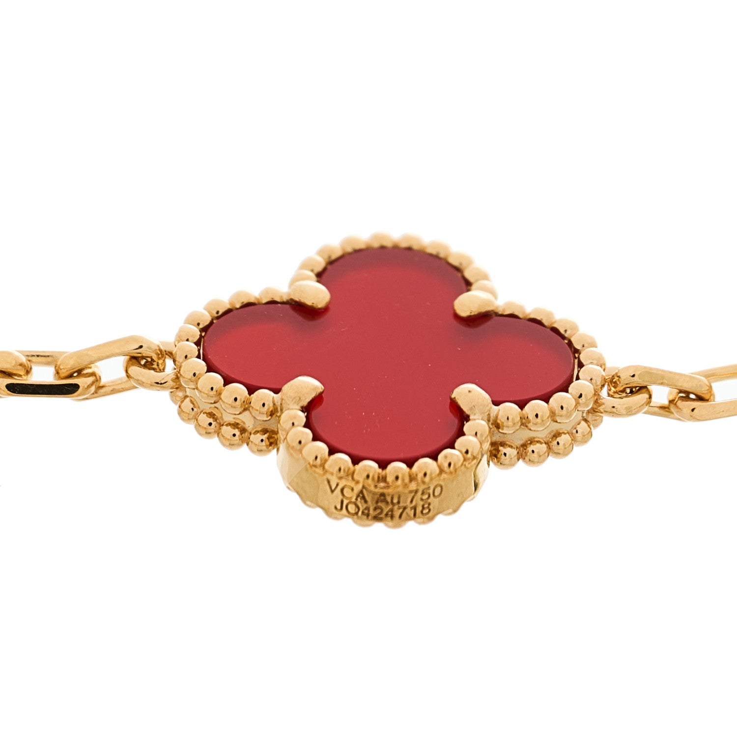 Van Cleef & Arpels 18K Yellow Gold Carnelian 5 Motifs Vintage Alhambra Bracelet 3 of 5