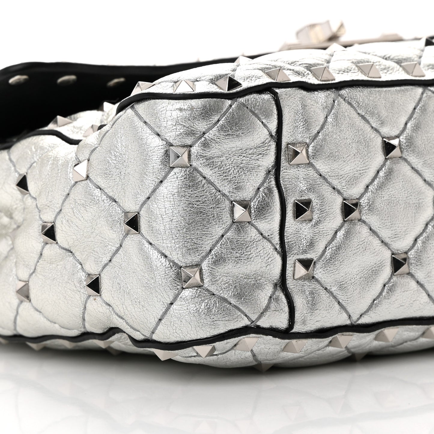 Metallic Nappa Medium Rockstud Spike Shoulder Bag Silver