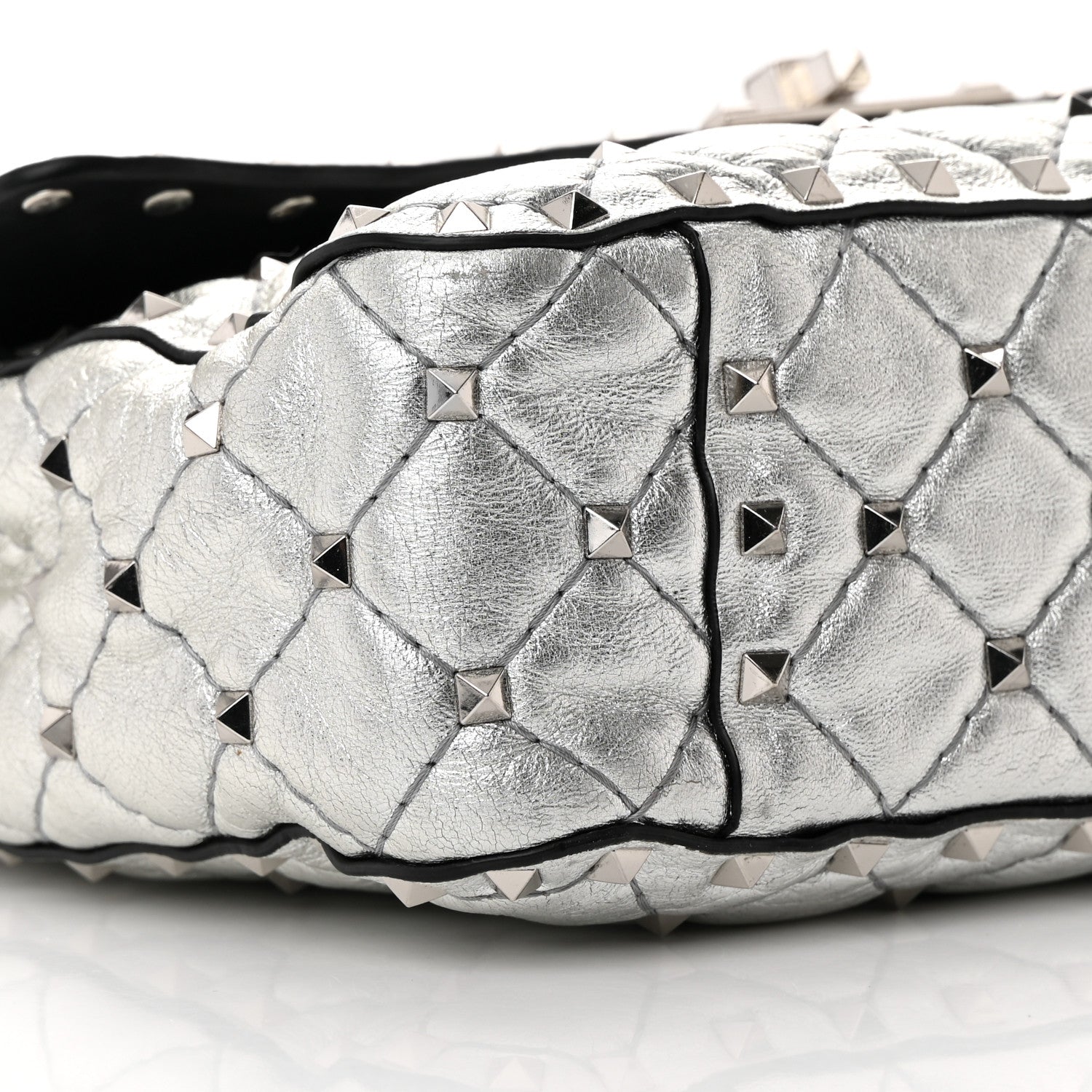 Valentino Garavani Metallic Nappa Medium Rockstud Spike Shoulder Bag Silver 8 of 17