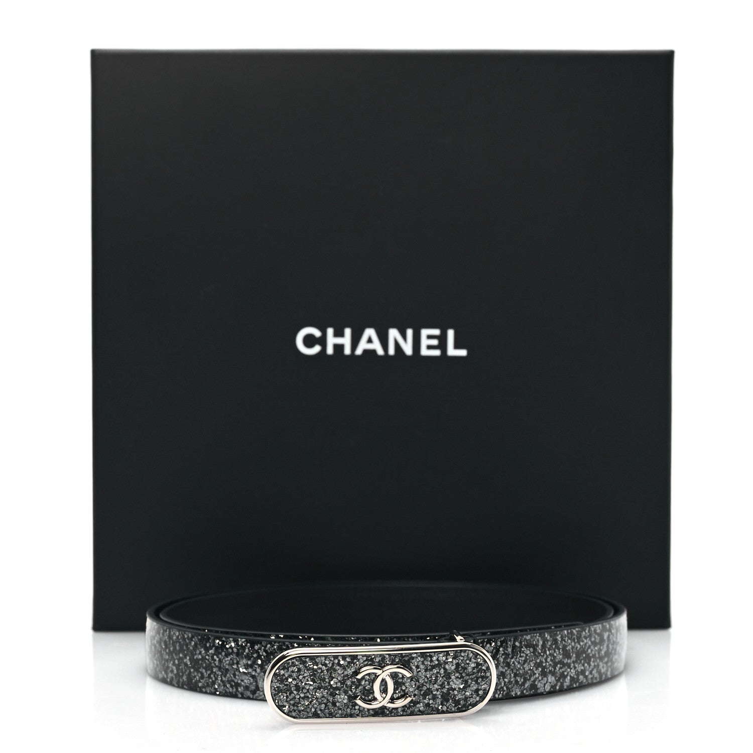 Chanel Glitter Calfskin CC Logo Skinny Belt 80 32 Charcoal 6 of 6