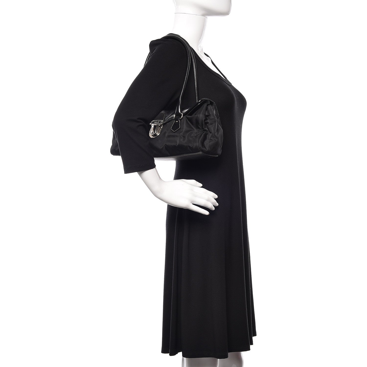 Prada Tessuto Nylon Vitello Foldover Pushlock Satchel Black 2 of 9