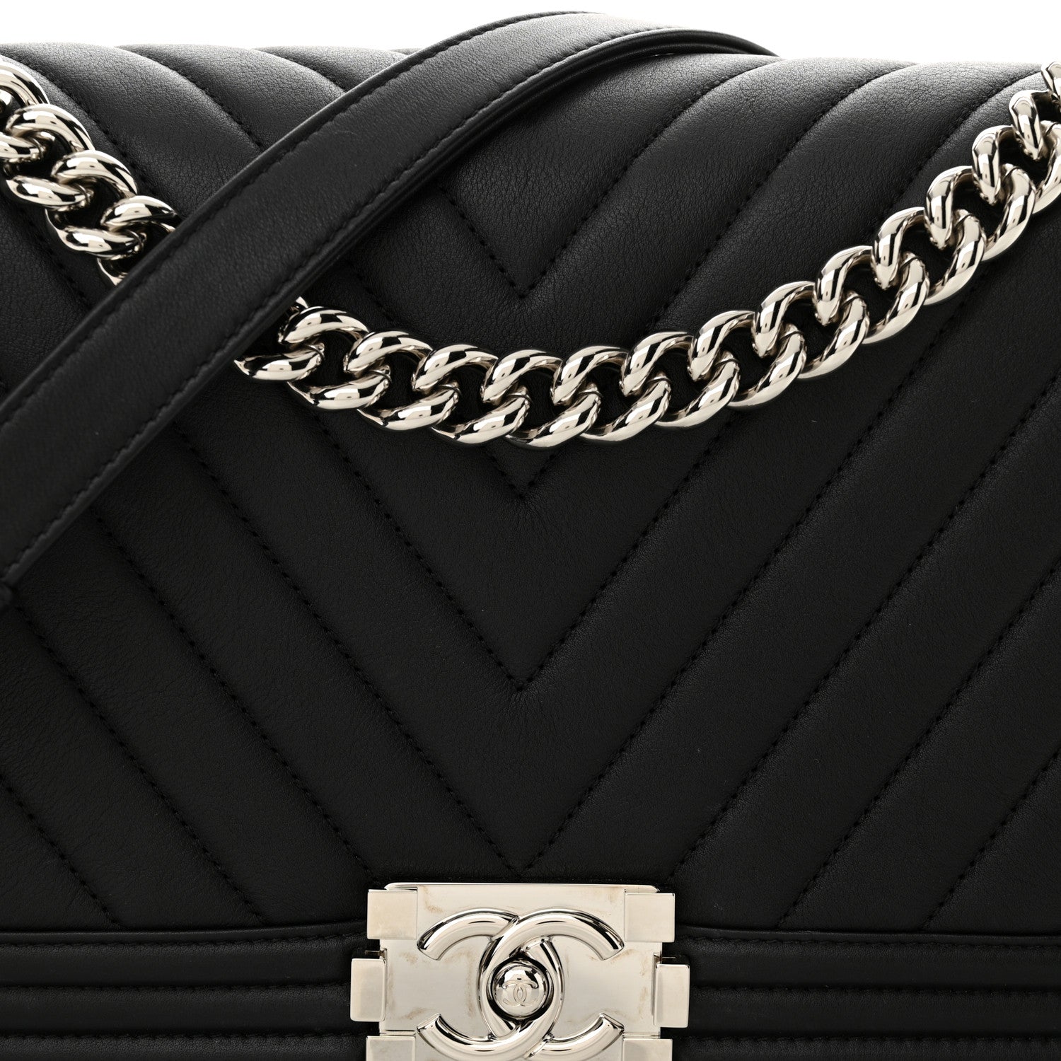 Chanel Calfskin Chevron Quilted New Medium Boy Flap Black 8 of 12