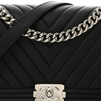 Chanel Calfskin Chevron Quilted New Medium Boy Flap Black 8 of 12