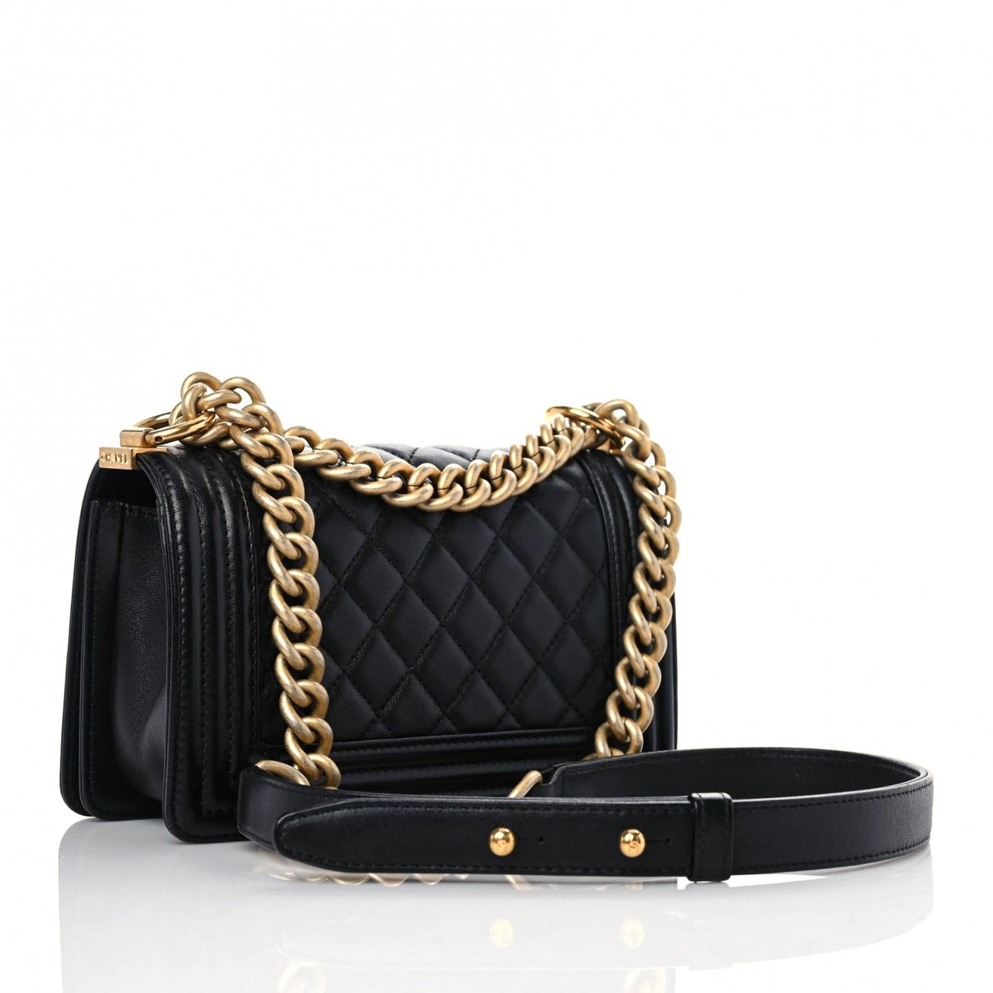 Lambskin Quilted Small Boy Flap Black