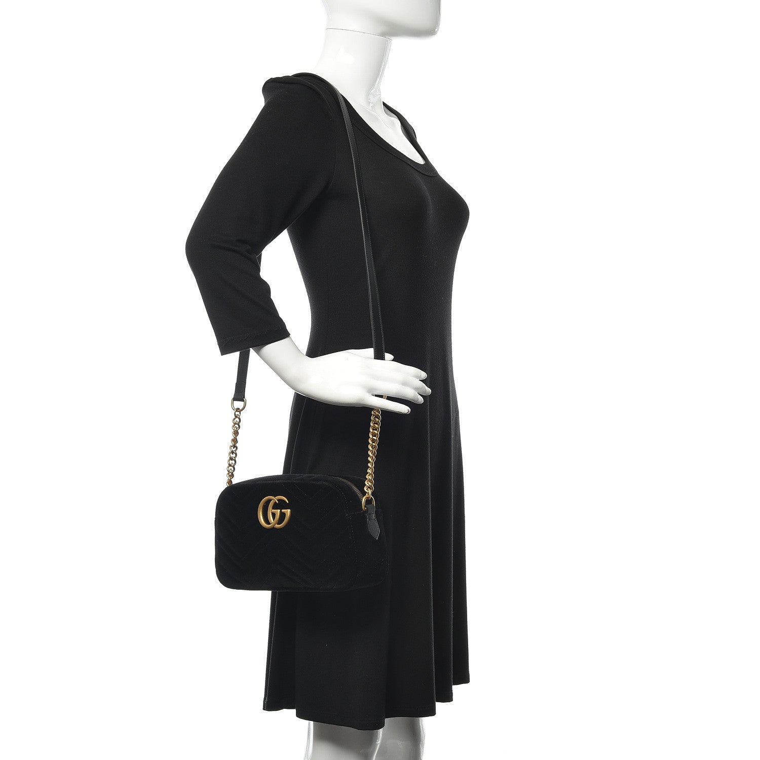 Gucci Velvet Matelasse Small GG Marmont Chain Shoulder Bag Black 2 of 10
