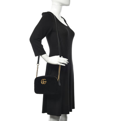 Gucci Velvet Matelasse Small GG Marmont Chain Shoulder Bag Black 2 of 10