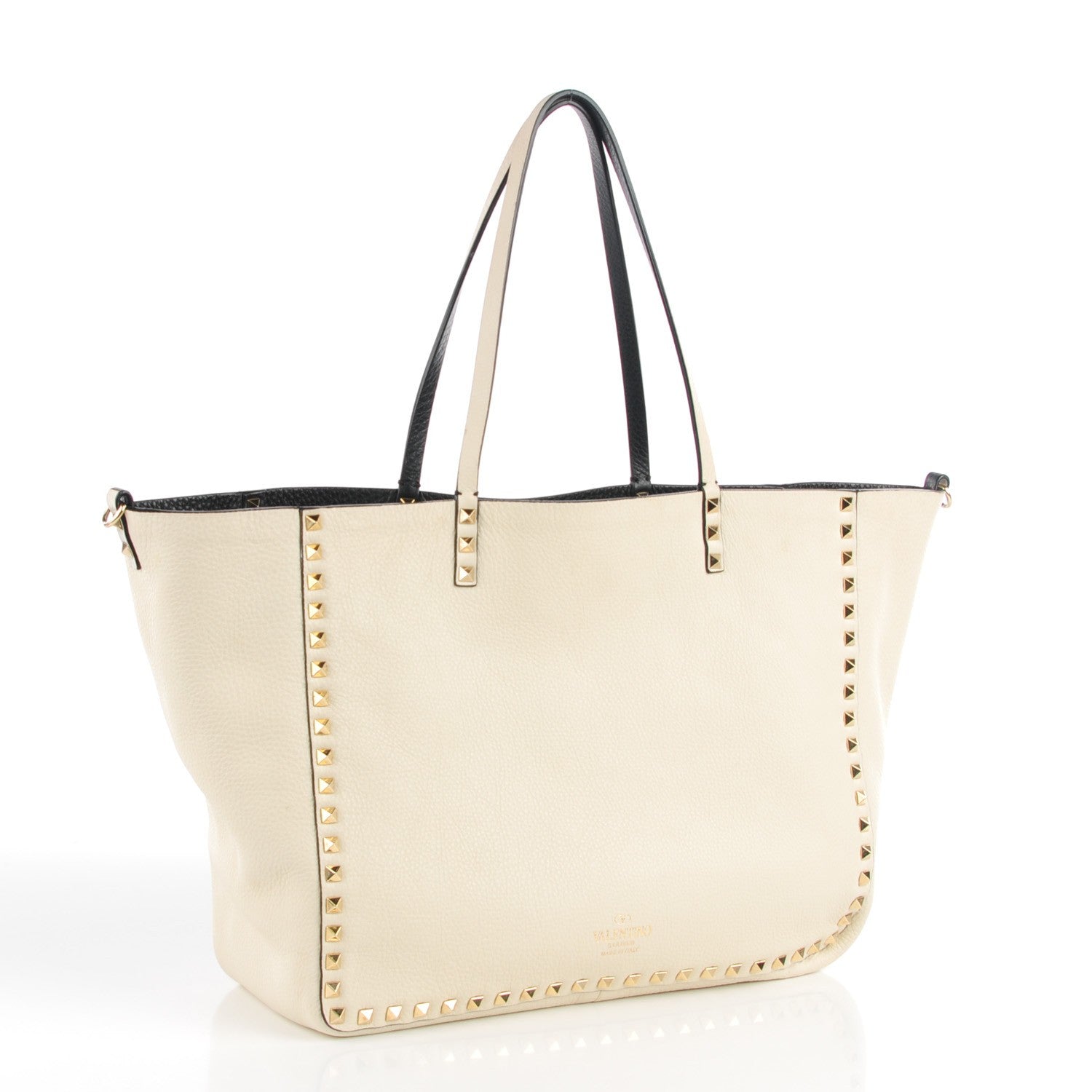 Valentino Garavani Grained Calfskin Medium Rockstud Reversible Tote Black Ivory 4 of 7