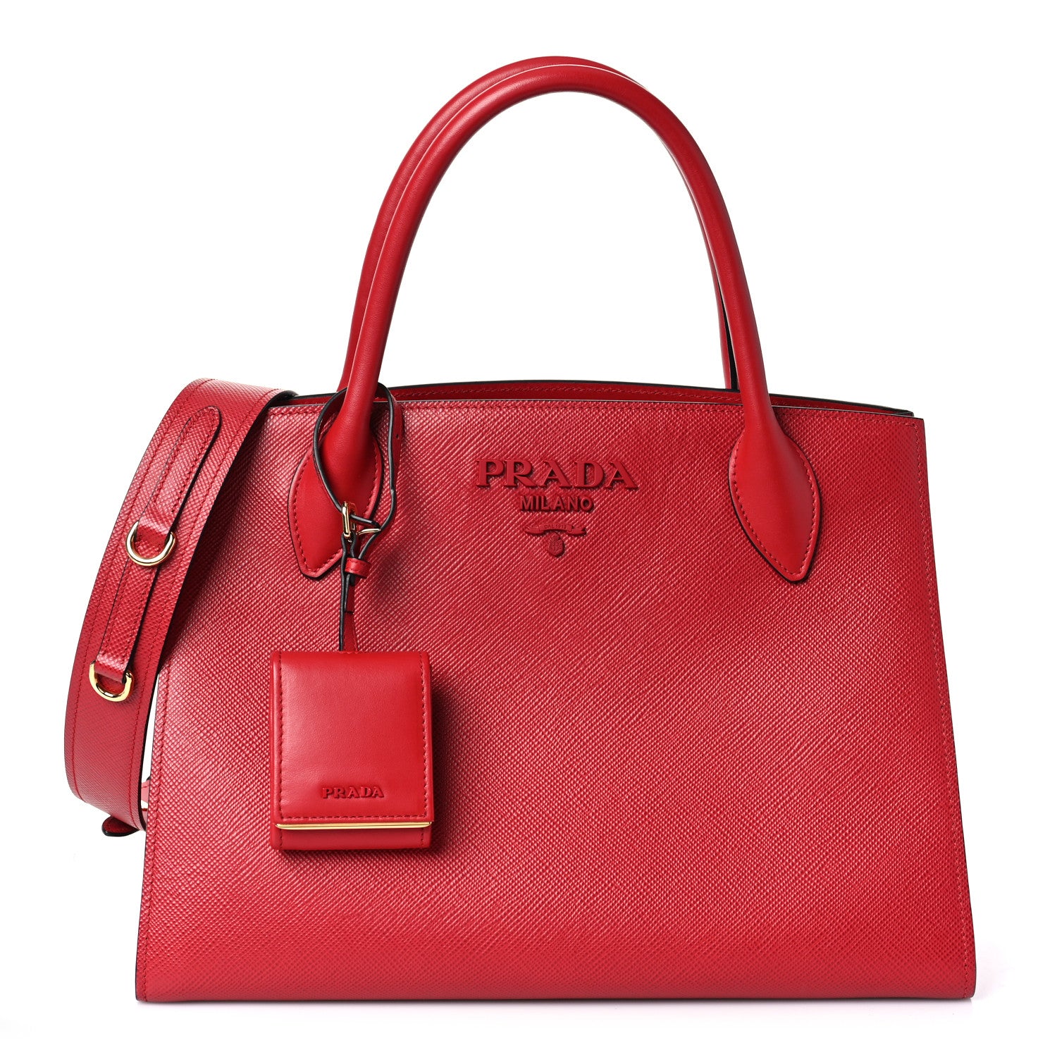 Prada Saffiano Cuir Calfskin Medium Monochrome Top Handle Tote Fuoco 1 of 8