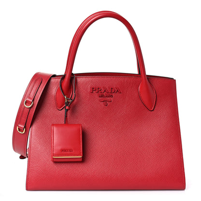Prada Saffiano Cuir Calfskin Medium Monochrome Top Handle Tote Fuoco 1 of 8