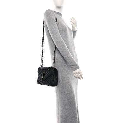 Saint Laurent Sheepskin Matelasse Chevron Monogram Medium College Bag Black 3 of 9