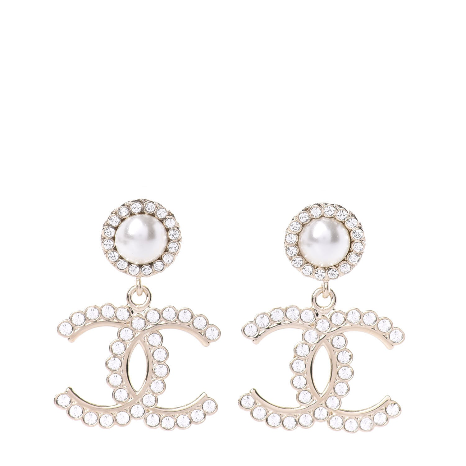 Chanel Crystal Pearl Bow-tiful CC Drop Earrings Gold 1 of 5