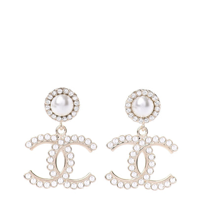 Chanel Crystal Pearl Bow-tiful CC Drop Earrings Gold 1 of 5
