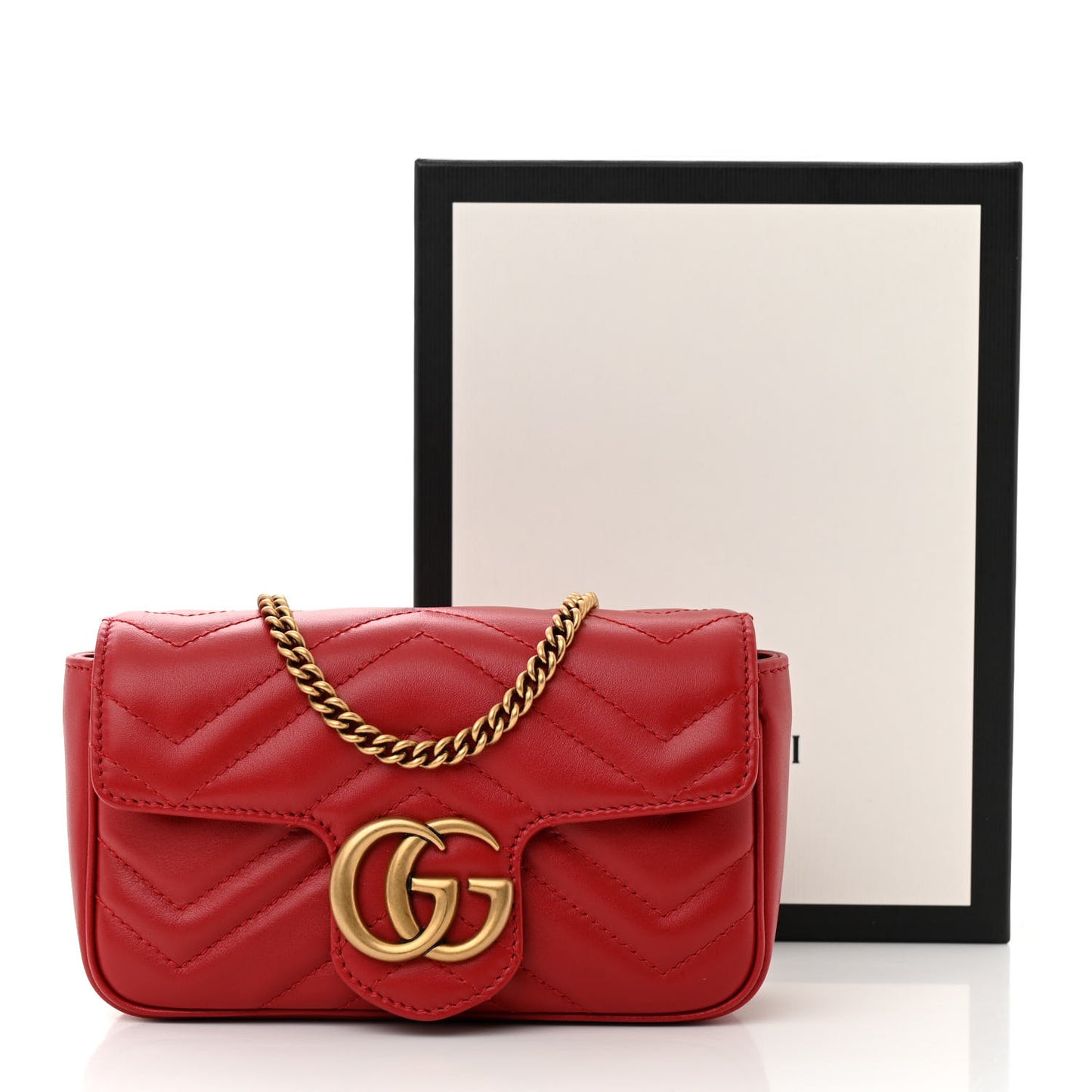 Calfskin Matelasse Super Mini GG Marmont Shoulder Bag Hibiscus Red