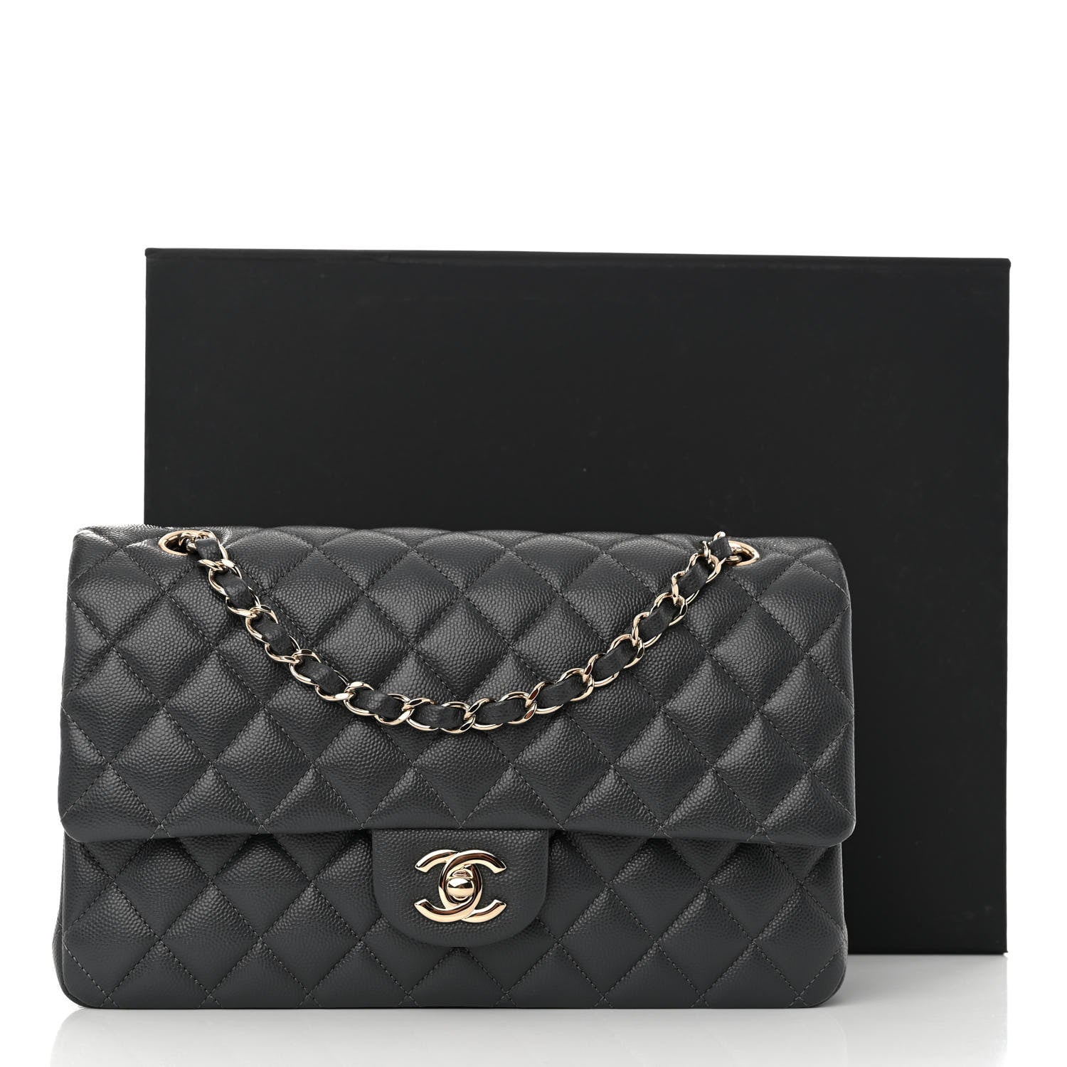 Chanel Caviar Quilted Medium Double Flap Dark Grey 12 of 12