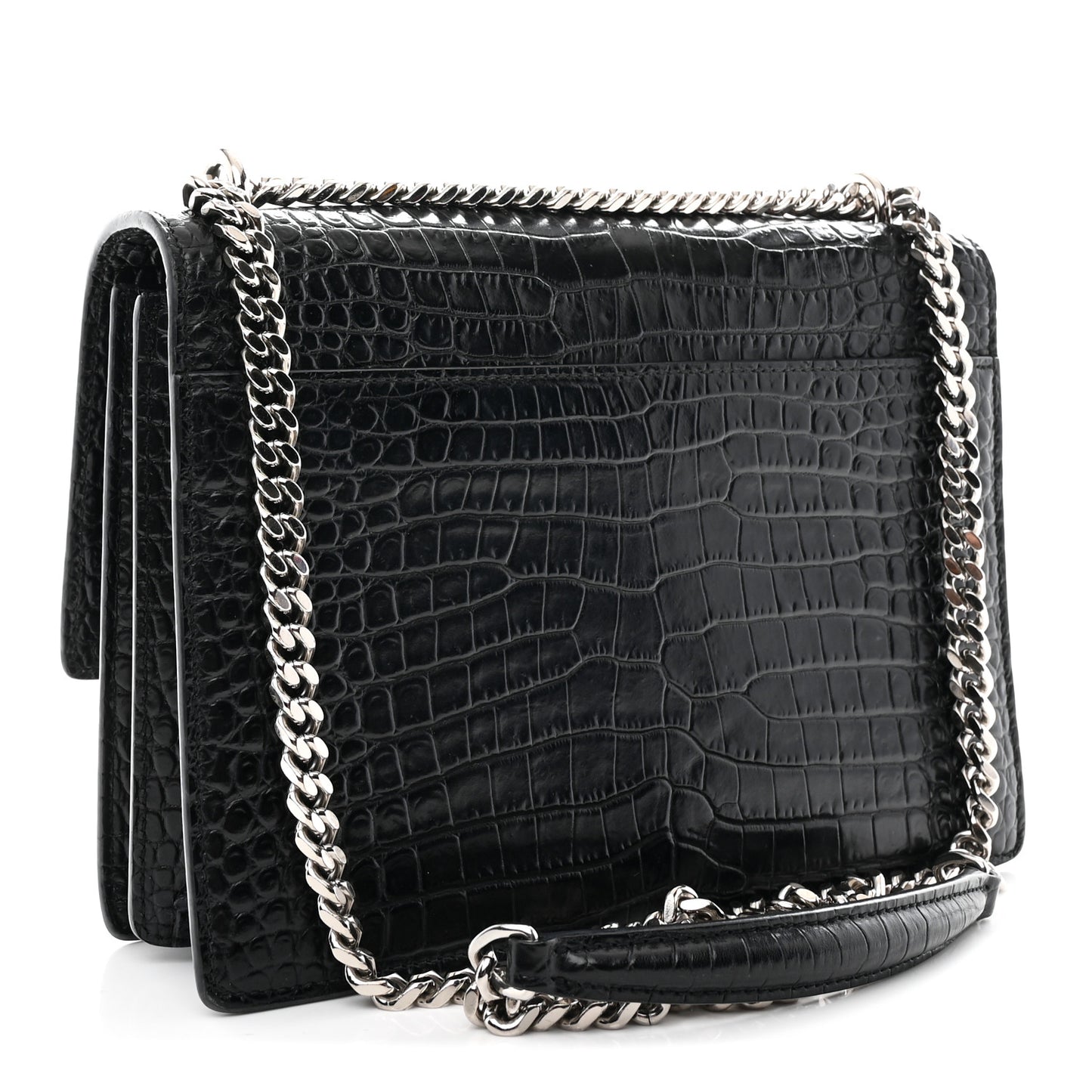Calfskin Crocodile Embossed Medium Monogram Sunset Black