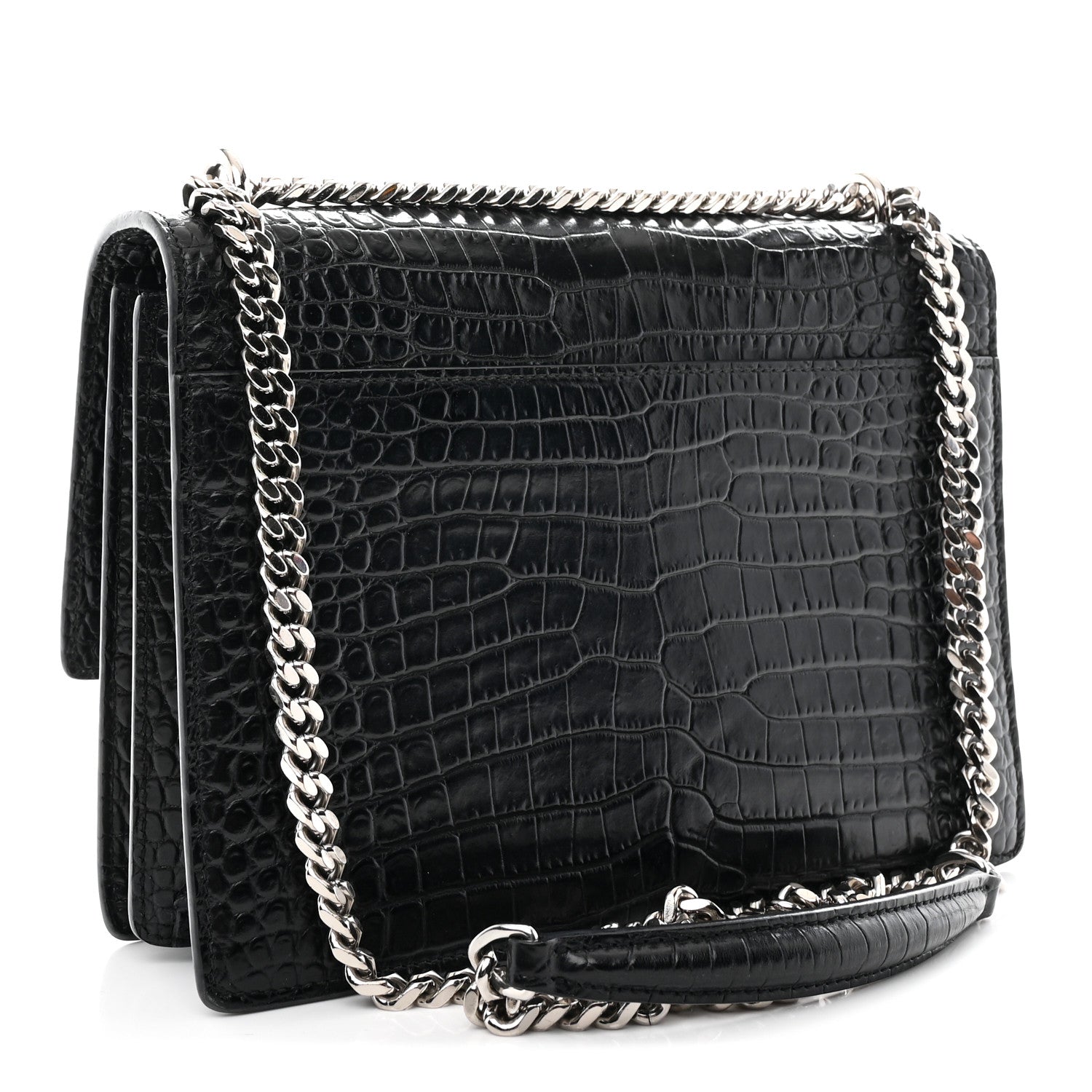 Saint Laurent Calfskin Crocodile Embossed Medium Monogram Sunset Black 3 of 11