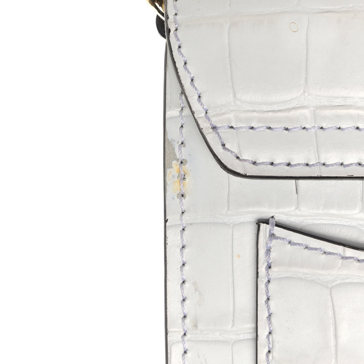 Calfskin Crocodile Embossed C Clutch With Chain White