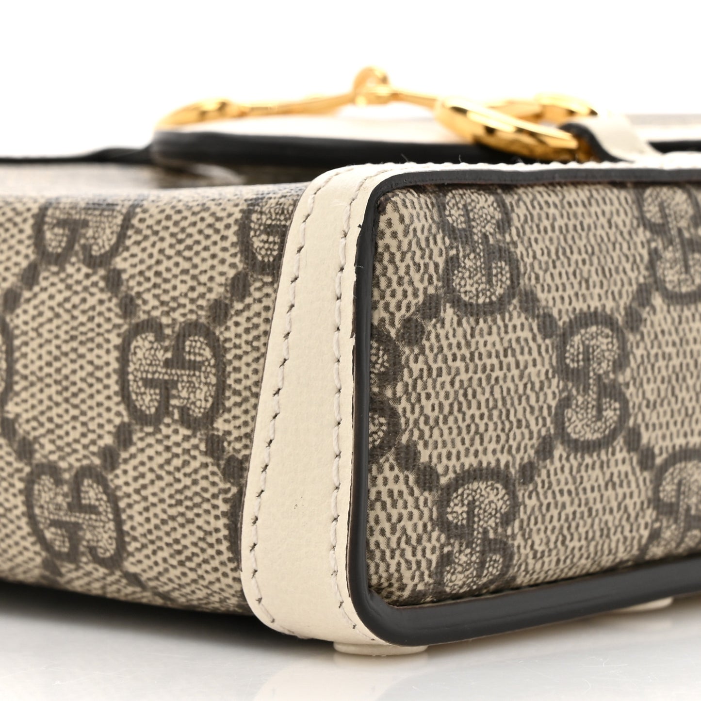 GG Supreme Monogram Azalea Calfskin Mini Horsebit 1955 Crossbody Bag Beige Ebony Mystic White